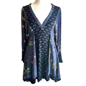Free People Blue and Floral Boho Tunic Top Size XS EUC